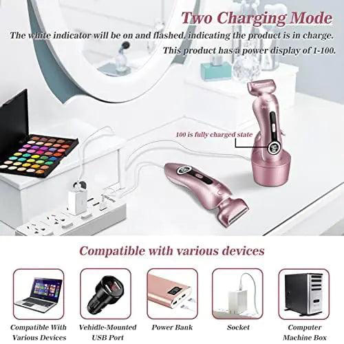 Electric Shaver for Women for Legs Bikini Trimmer Electric Razors for Women Underarm Public Hairs Rechargeable Womens Shaver Wet Dry Use Painless Cordless with Detachable Head (Pink) - Evallys.com # #