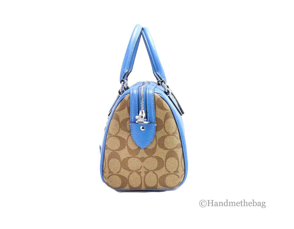 Coach Rowan Mixed Racer Blue Canvas Leather Colorblock Satchel - Evallys.com # #