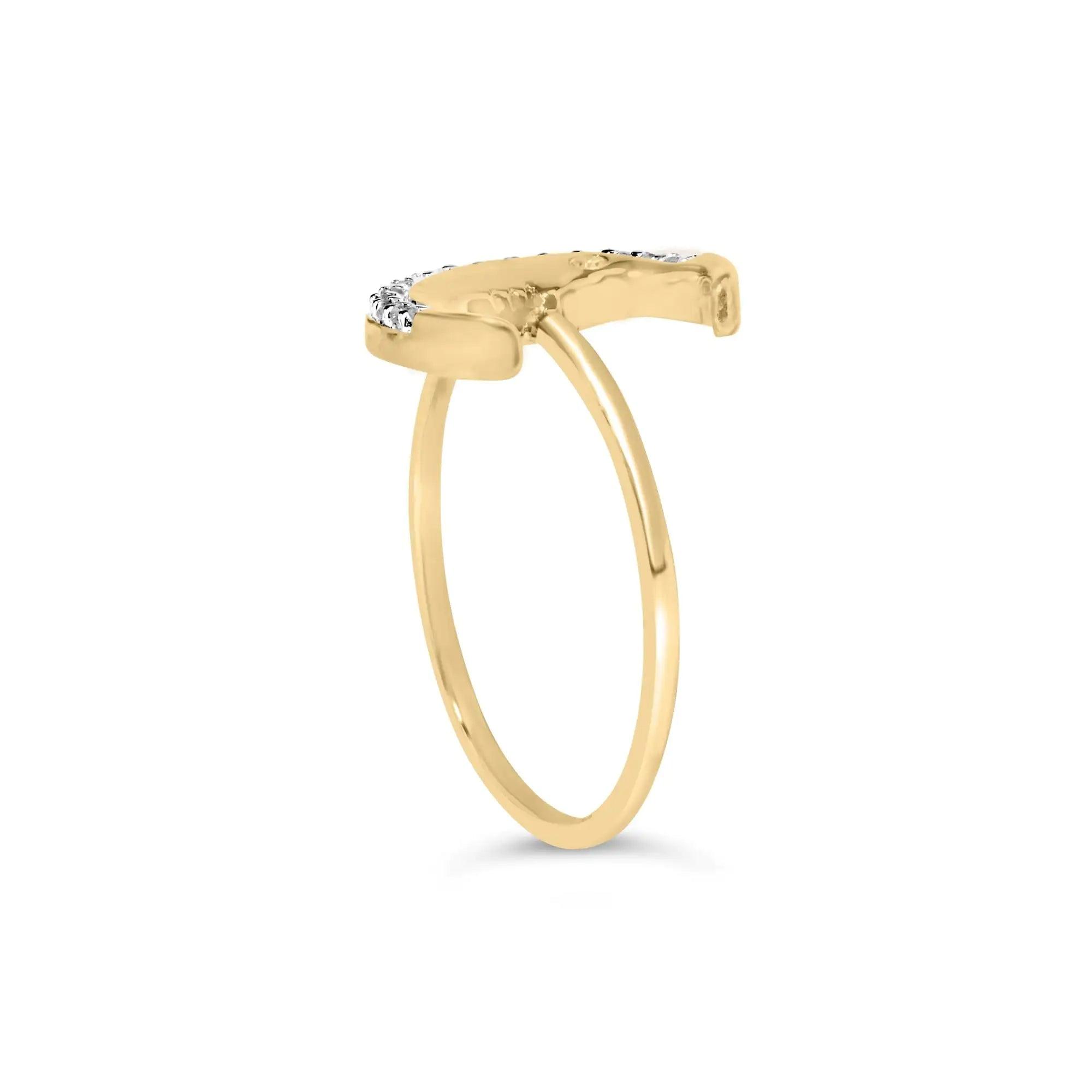 10K Yellow Gold 1/10 Cttw Diamond Crescent Moon Ring (I-J Color, I1-I2 Clarity) - Evallys.com # #