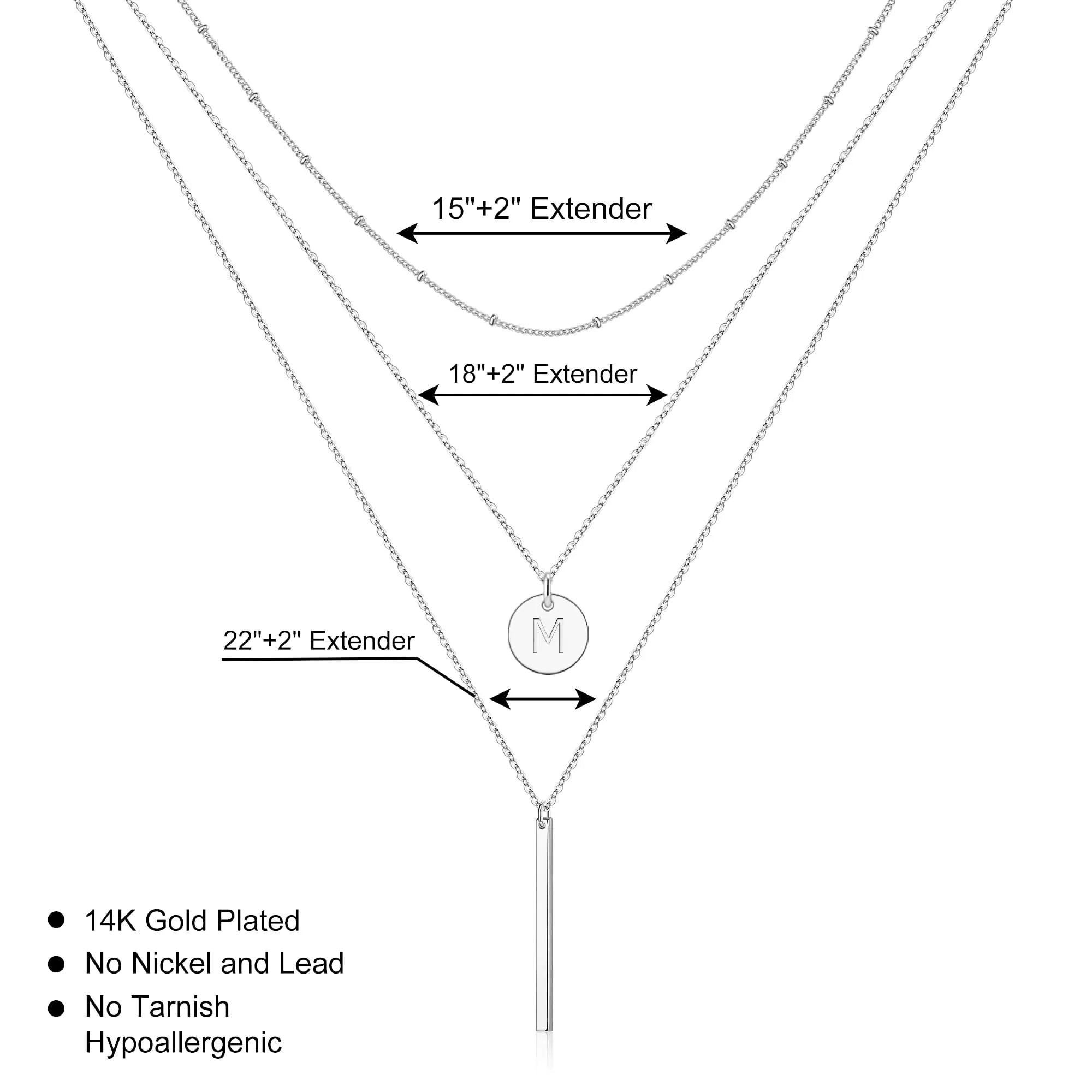 Gold Initial Layered Necklaces for Women, 14K Gold Plated Coin Letter Necklace Bar Stacking Necklace Layer Necklace Multi Bar Layering Y-Necklaces Jewelry for Women Silver P - Evallys.com # #