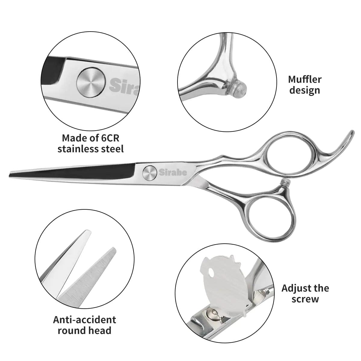 Hair Cutting Scissors Thinning Shears Kit, 6.5 inch Professional Haircut Scissors for Beard Trimming Shaping with Comb Case, Hairdressing Shears Set Silver - Evallys.com # #