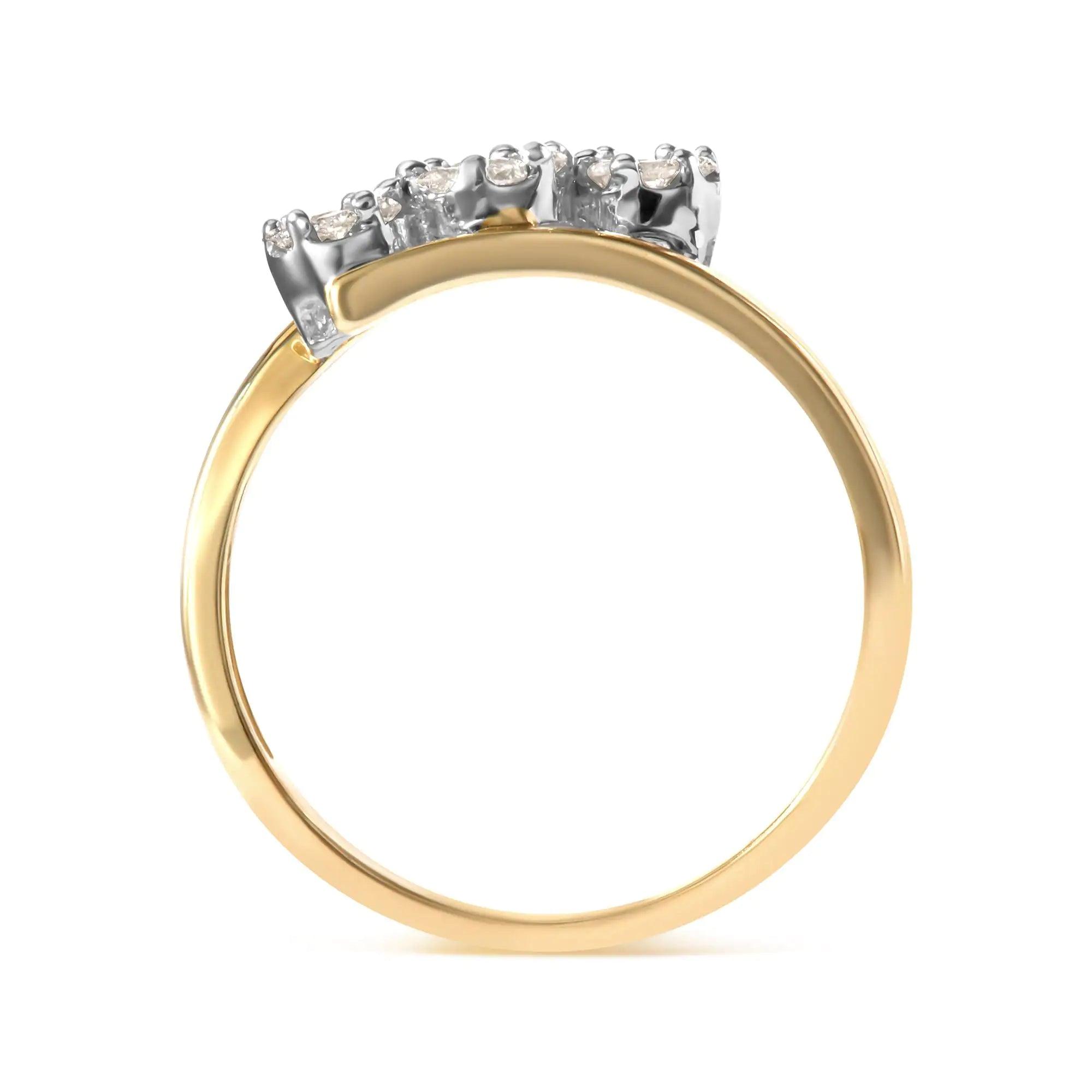 10K Yellow Gold 1/4 Cttw Diamond Cluster 3 Stone Style Bypass Ring (I-J Color, I1-I2 Clarity) - Evallys.com # #