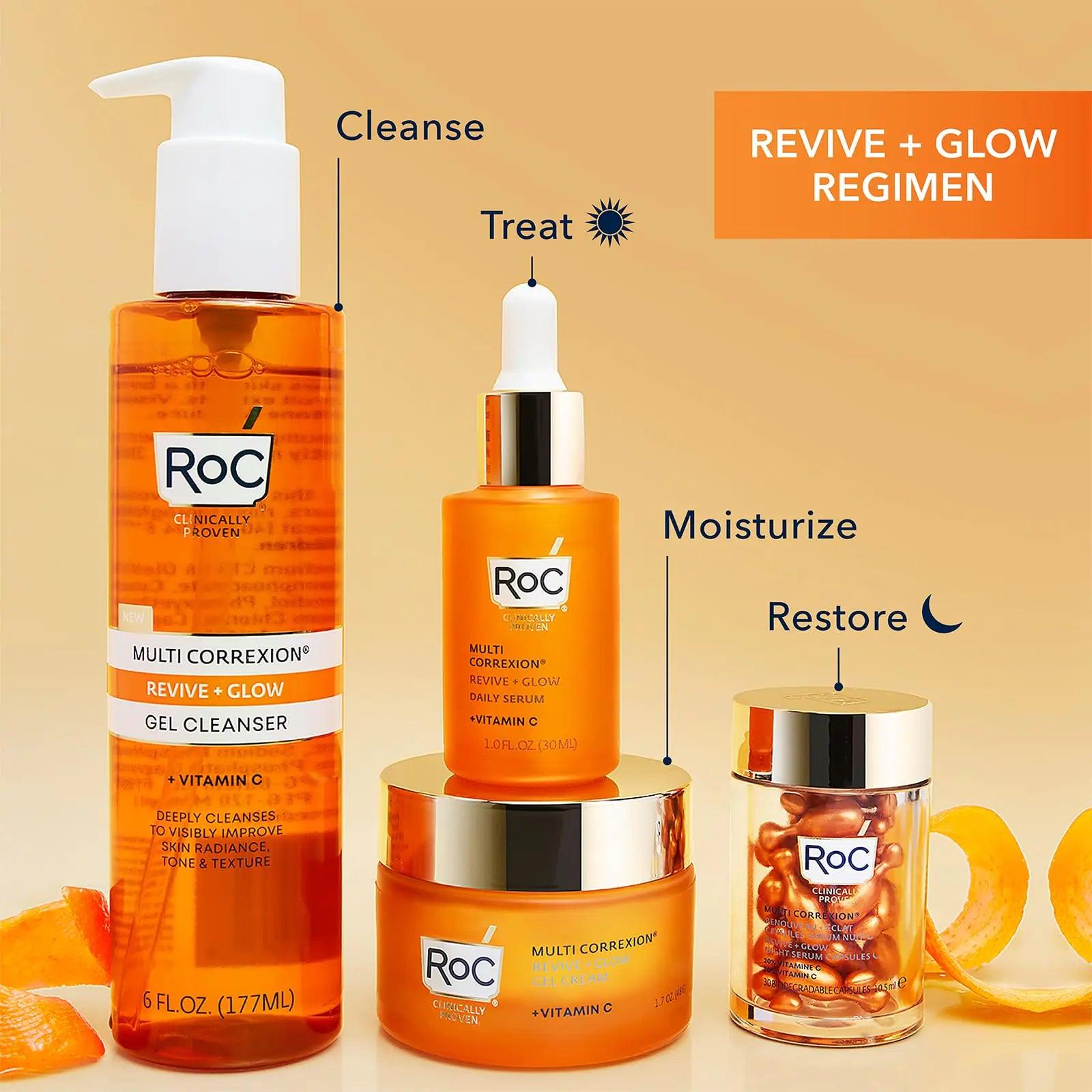 RoC Multi Correxion Revive + Glow 10% Active Vitamin C Serum for Face, Daily Anti-Aging Wrinkle and Skin Tone Skin Care Treatment, Brightening Serum, 1 Fluid Ounce - Evallys.com # #