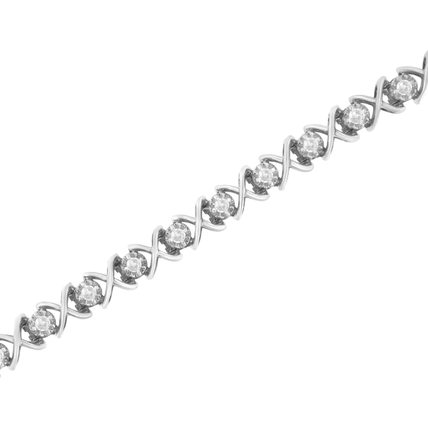 .925 Sterling Silver 1 cttw Brilliant Round-Cut Diamond "X" Link Bracelet (I-J Clarity, I2-I3 Color) - Size 7" - Evallys.com # #