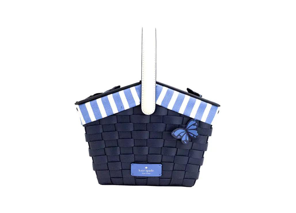 Kate Spade Flutter Fly Navy Blue Leather Picnic Basket Crossbody - Evallys.com # #