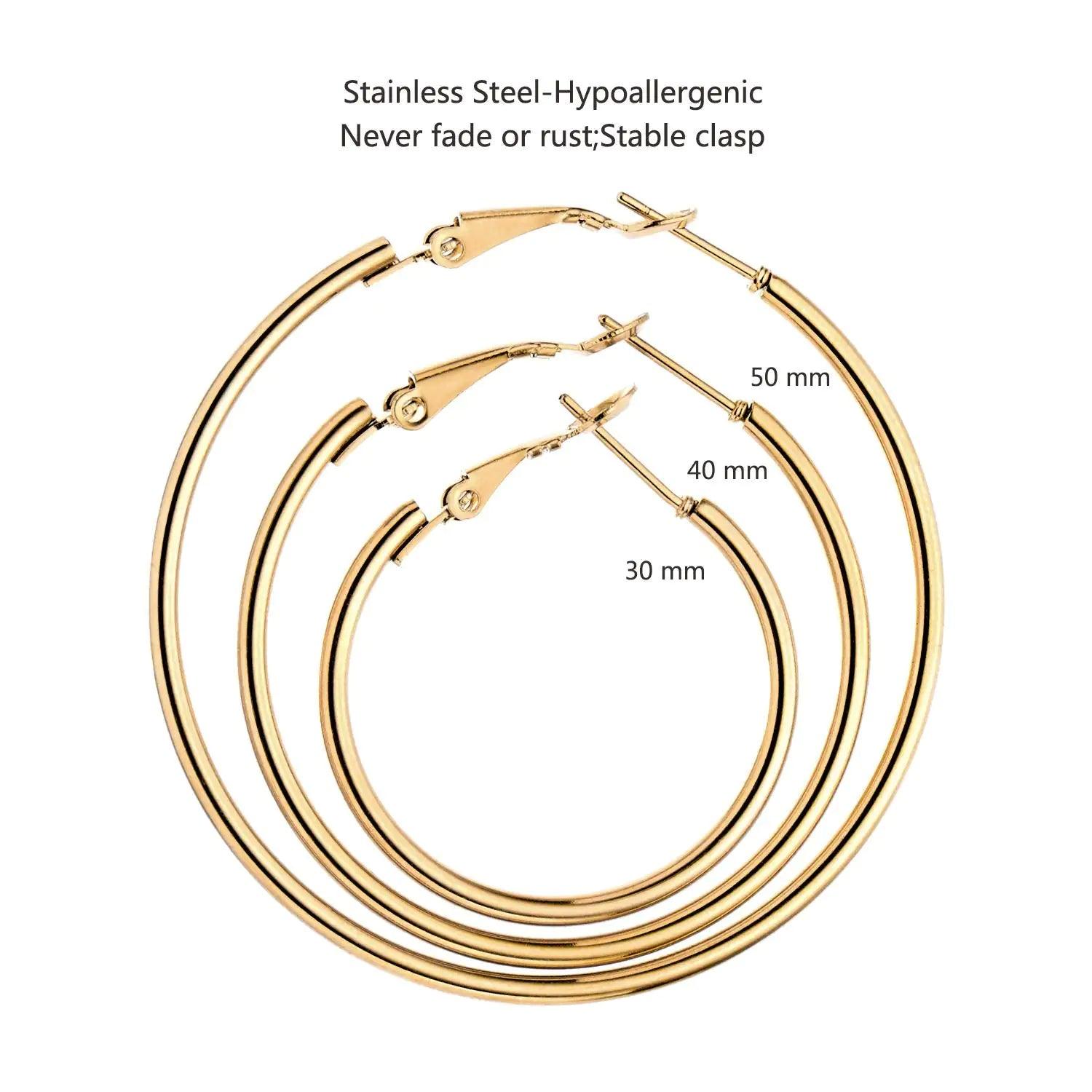 6 Pairs Stainless Steel gold silver Plated Hoop Earrings for Women, Hypoallergenic Hoops Women's Earrings Loop Earrings Set 6 Pairs Stainless Steel gold silver Plated Earrings - Evallys.com # #