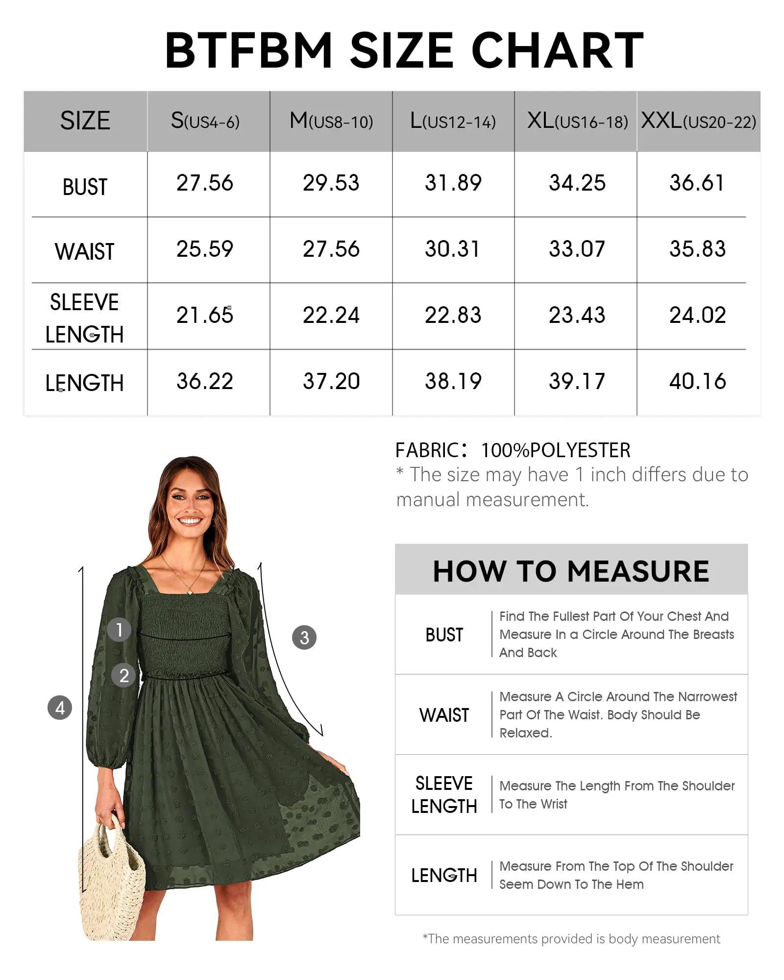 BTFBM Women Square Neck Smocked Dresses 2024 Summer Fall Long Sleeve Floral Swiss Dot Ruffle Party Mini Boho Dress Swiss Dot Army Green Small - Evallys.com # #