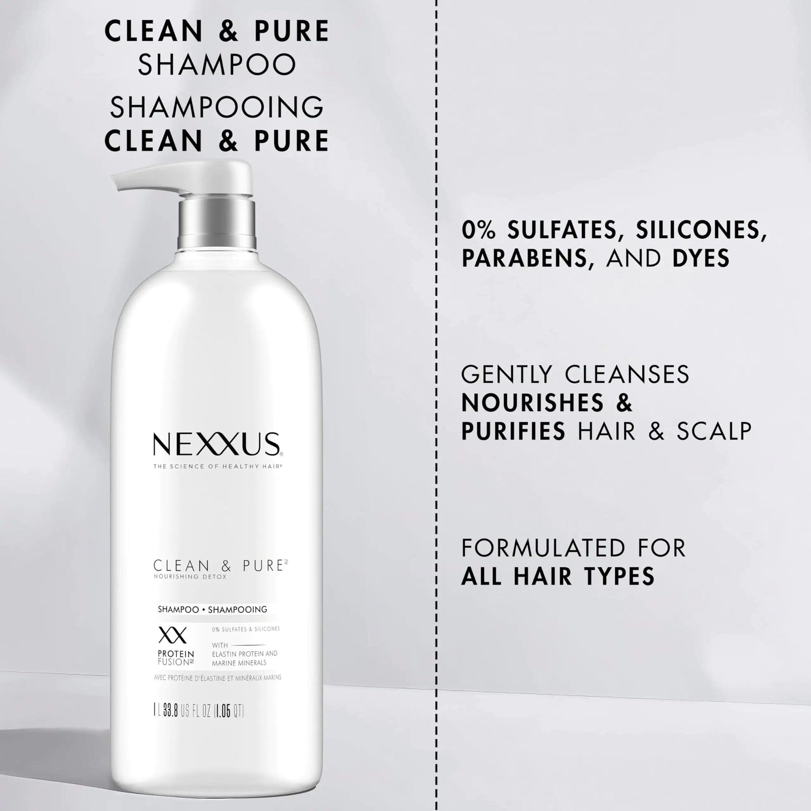 Nexxus Clean and Pure Clarifying Shampoo, With ProteinFusion, Nourished Hair Care Silicone, Dye And Paraben Free 33.8 oz - Evallys.com # #