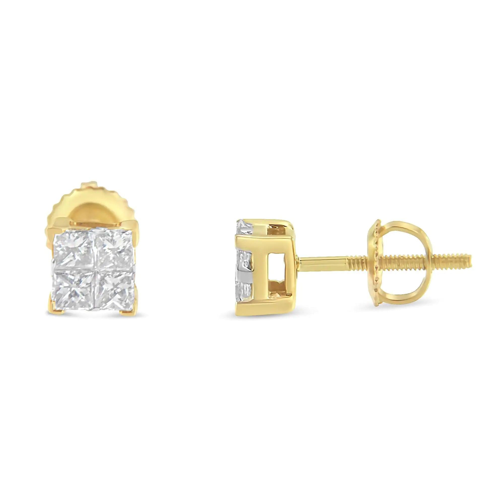 10K Gold Princess Diamond Composite Stud Earring (1/2 cttw, I-J Color, I1-I2 Clarity) - Evallys.com # #