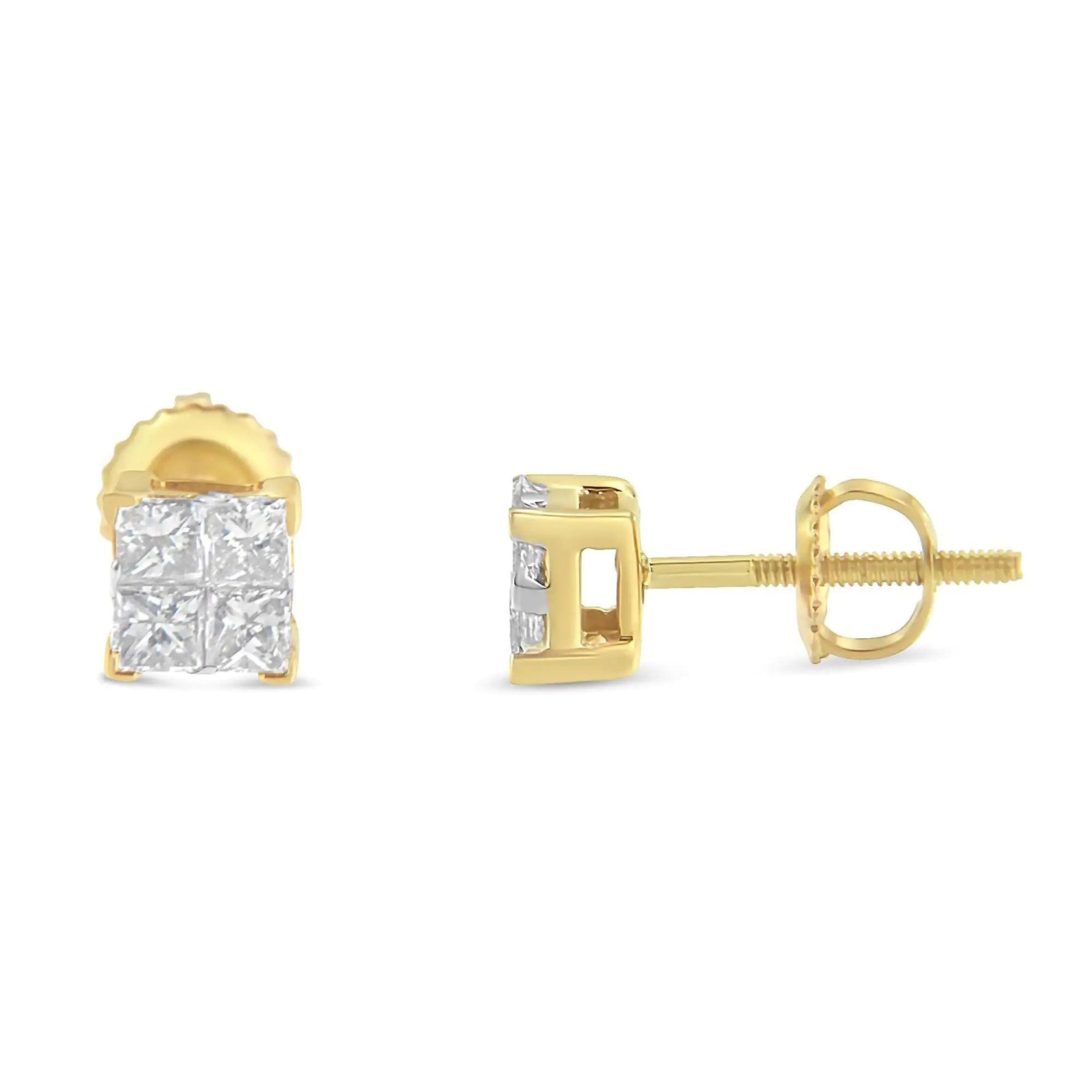 10K Gold Princess Diamond Composite Stud Earring (1/2 cttw, I-J Color, I1-I2 Clarity) - Evallys.com # #