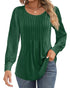 Ficerd Women's Puff Long Sleeve Tunic Tops Pleated Crew Neck Blouses Dressy Casual Loose Fit Fall and Winter Shirts Pink Floral Large - Evallys.com