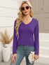 Elesomo Women Shirts V Neck Short/Long Sleeve Cotton Tops T-Shirt Basic Tees Large A:purple - Evallys.com # #