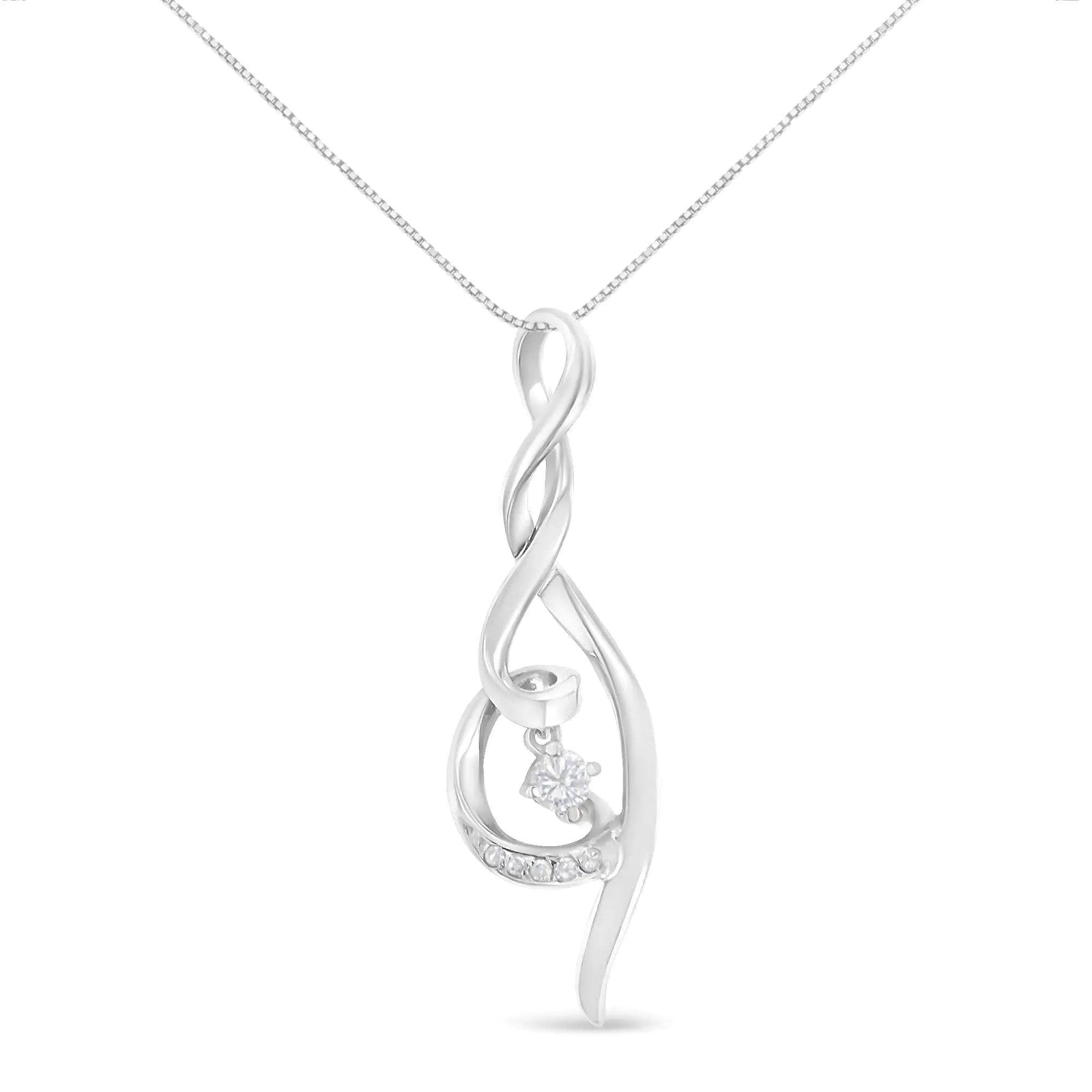 Espira 10K White Gold 1/10 cttw Diamond Swirl Pendant Necklace (I-J, I1-I2) - Evallys.com # #