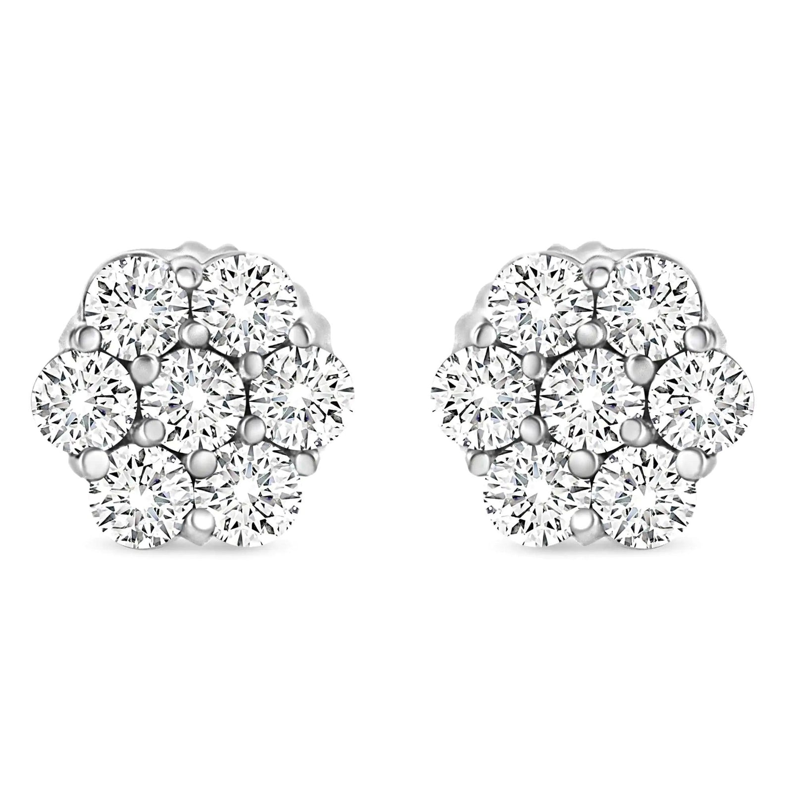 14K White Gold 1/3 Cttw Floral Cluster Diamond Stud Earrings with Screw backs (I-J Color, SI2-I1 Clarity	) - Evallys.com # #