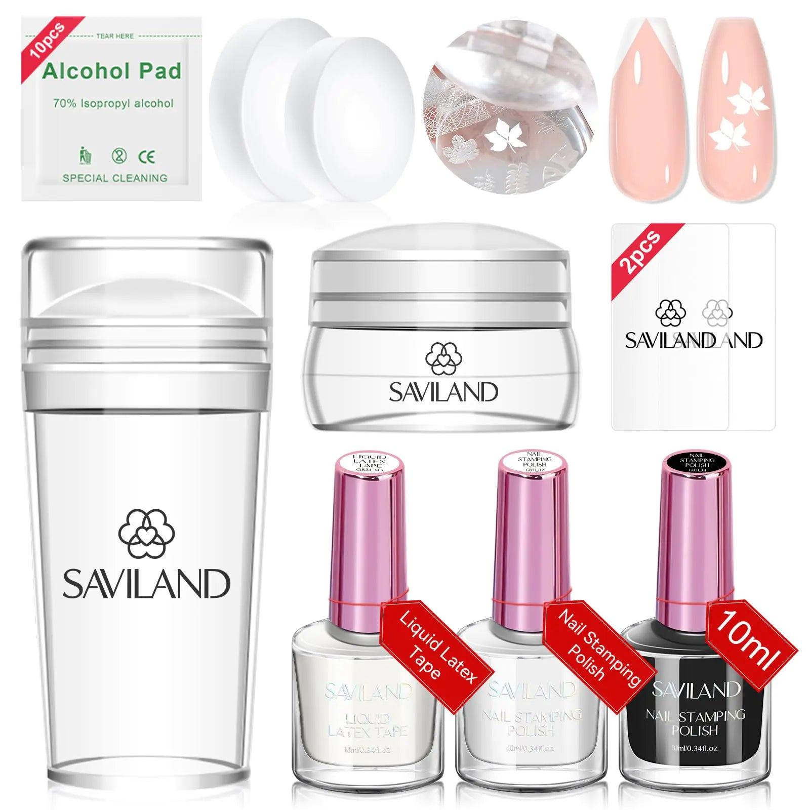 Saviland French Tip Nail Stamp: 10Pcs French Nail Stamper Kit with 2 Nail Stamping Polish Gel, Peel off Latex Tape and 2 Replacement French Tip Nail Tool Heads for French Manicure Kit Home DIY 3A-Nail Stamper Kit - Evallys.com # #
