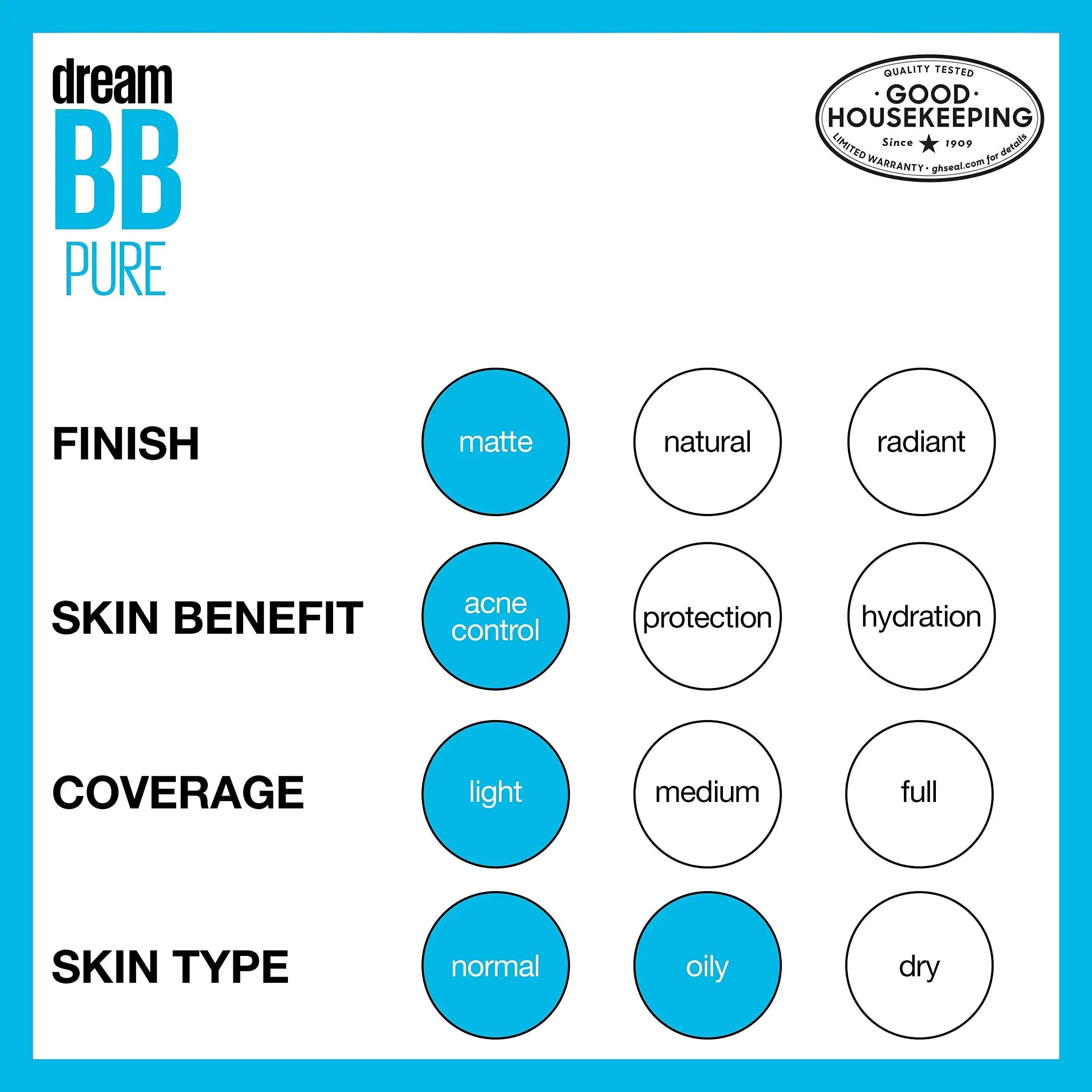 Maybelline Dream Pure Skin Clearing BB Cream, 8-in-1 Skin Perfecting Beauty Balm With 2% Salicylic Acid, Sheer Tint Coverage, Oil-Free, Light, 1 Count 1 Fl Oz (Pack of 1) 100 LIGHT - Evallys.com # #