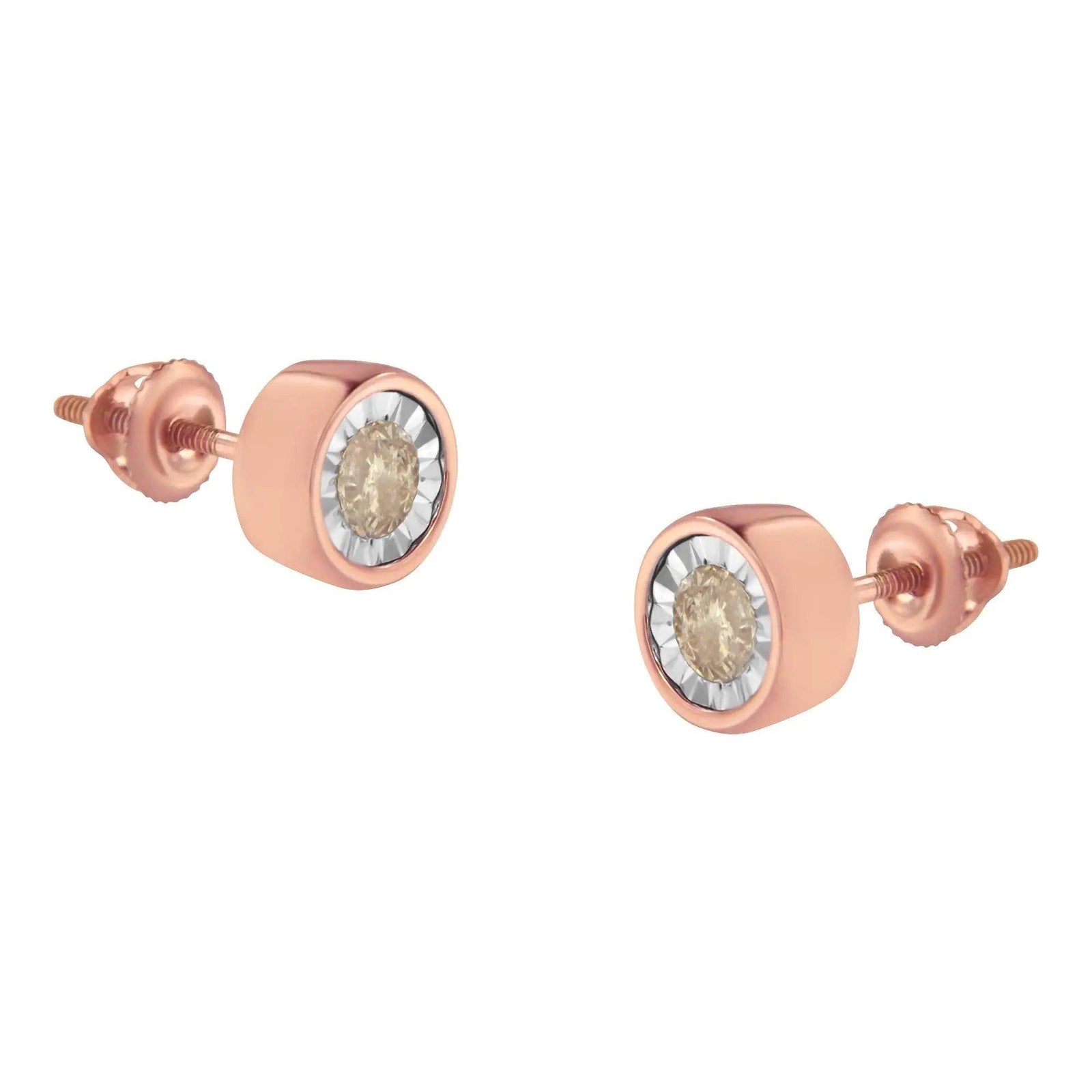 10K Rose Gold 0.40 Cttw Round Brilliant-Cut Near Colorless Diamond Miracle-Set Stud Earrings with Screw Backs (J-K Color, I2-I3 Clarity) - Evallys.com # #