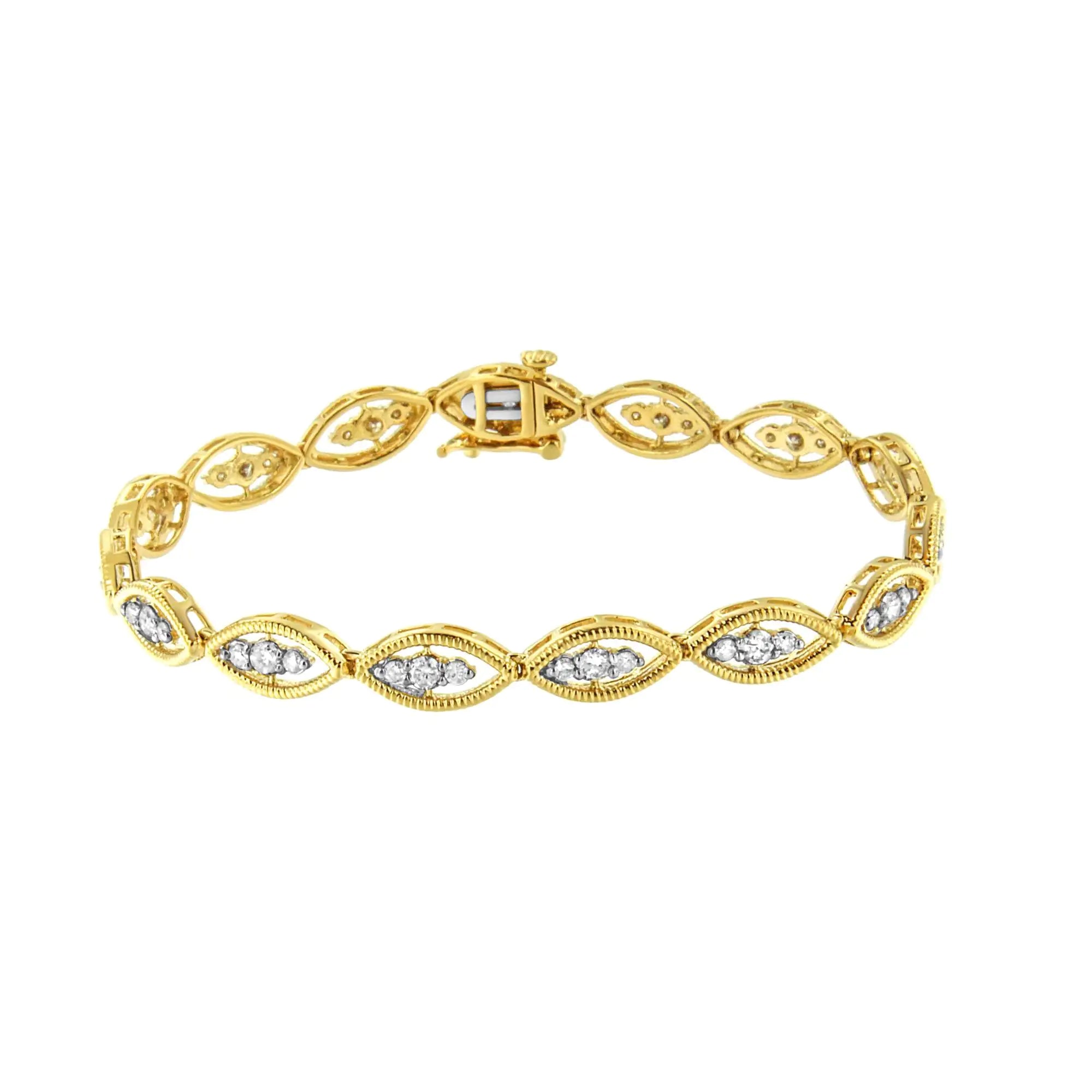 10K Yellow Gold Plated .925 Sterling Silver 1 cttw Prong Set Round-Cut Diamond Link Bracelet (J-K Color, I1-I2 Clarity) - 7.25" - Evallys.com # #