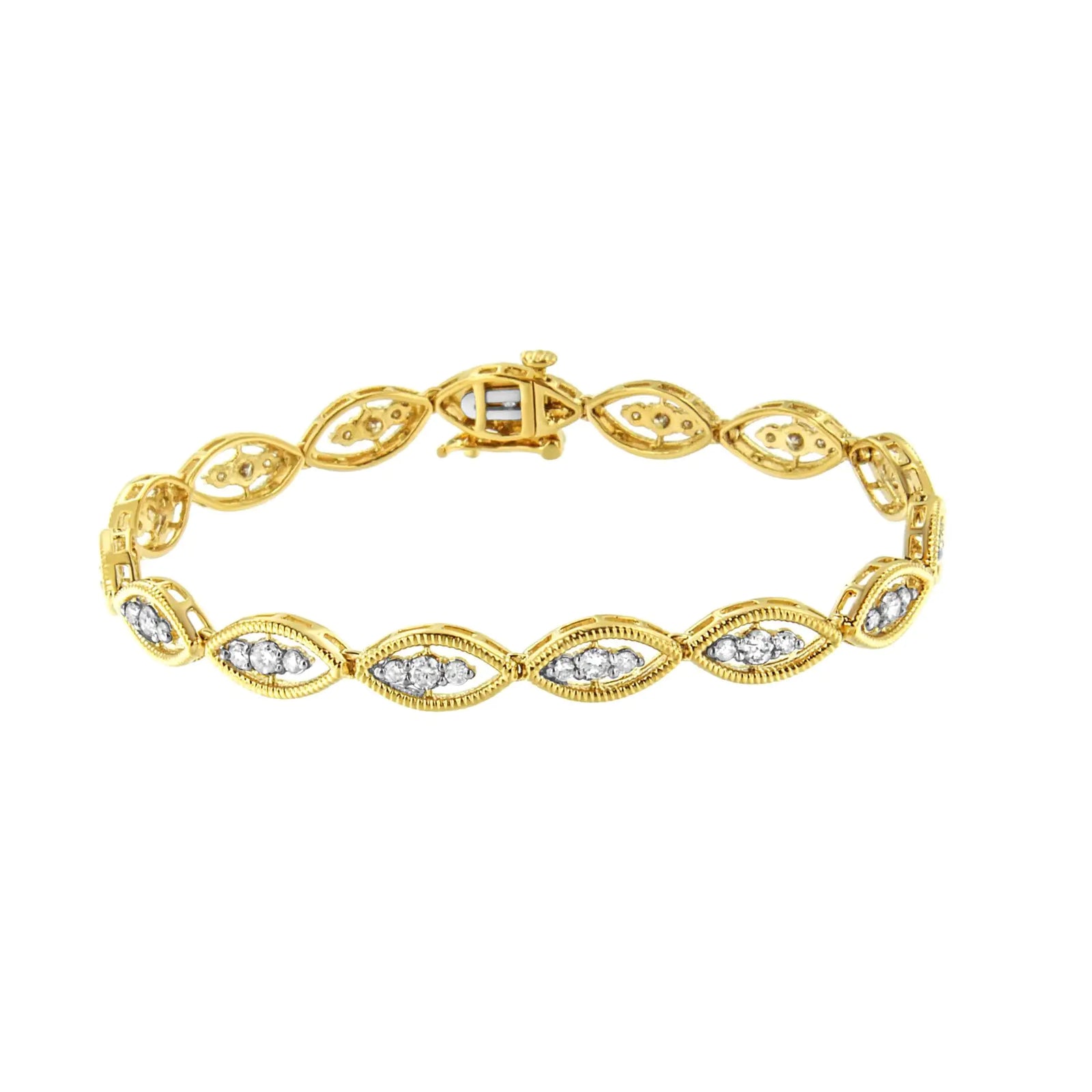 10K Yellow Gold Plated .925 Sterling Silver 1 cttw Prong Set Round-Cut Diamond Link Bracelet (J-K Color, I1-I2 Clarity) - 7.25