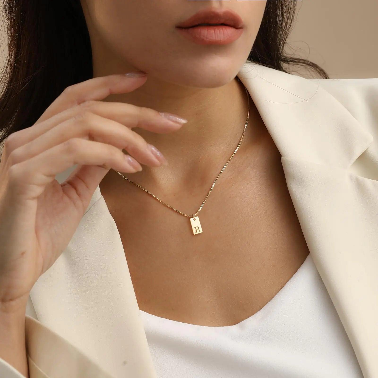 Initial Necklaces for Women 14K Gold Plated Letter Necklace Dainty Gold Name Necklace Personalized Initial Tag Pendant Necklace for Women Trendy Gold Jewelry D - Evallys.com # #