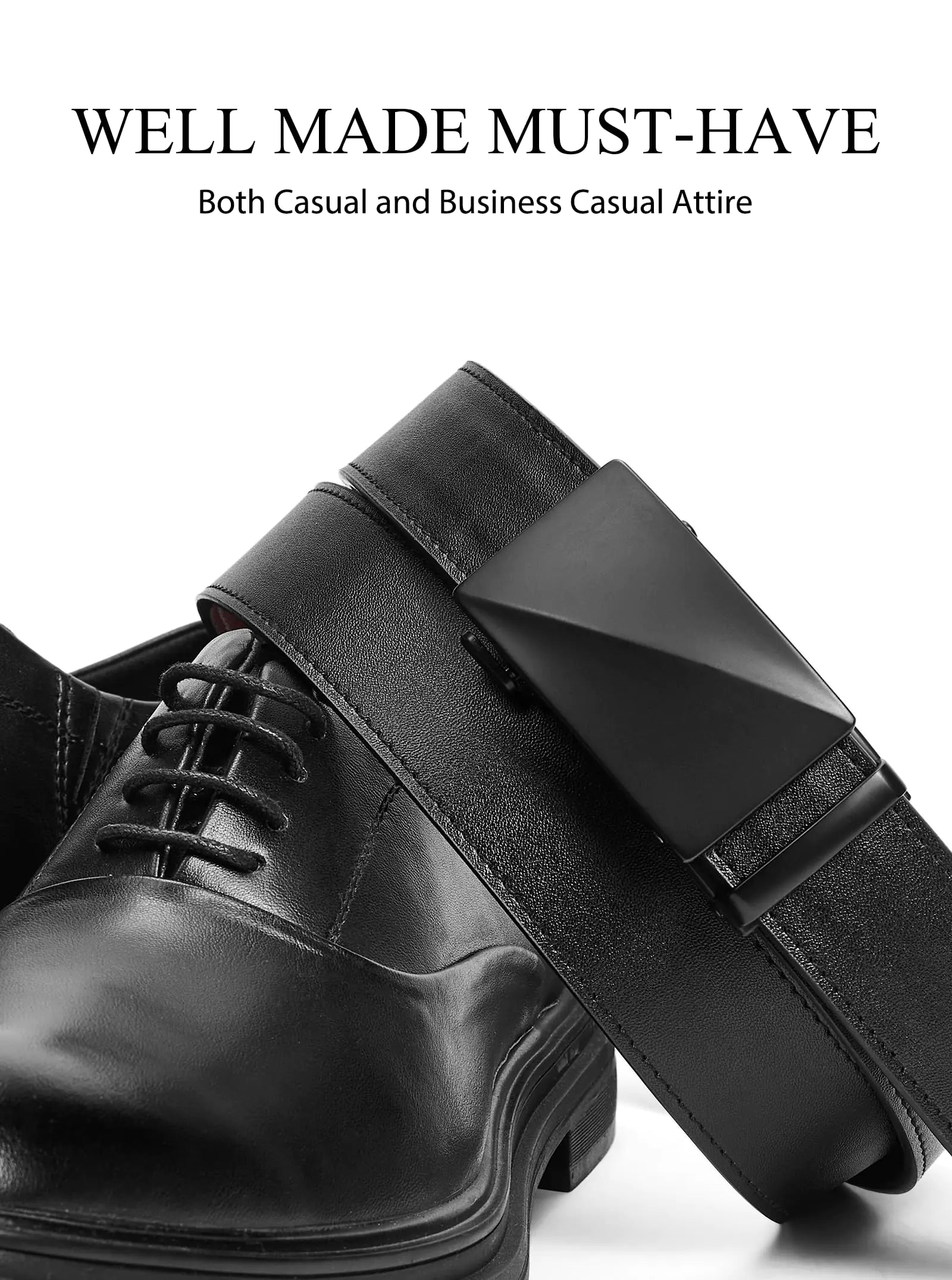 Mens Ratchet Belt Leather 1 3/8'' Adjustable Belts for Mens Dress Casual Jeans Comfort Trim to Fit 36" to 42"Waist Adjustable Basic Slash Black - Evallys.com # #