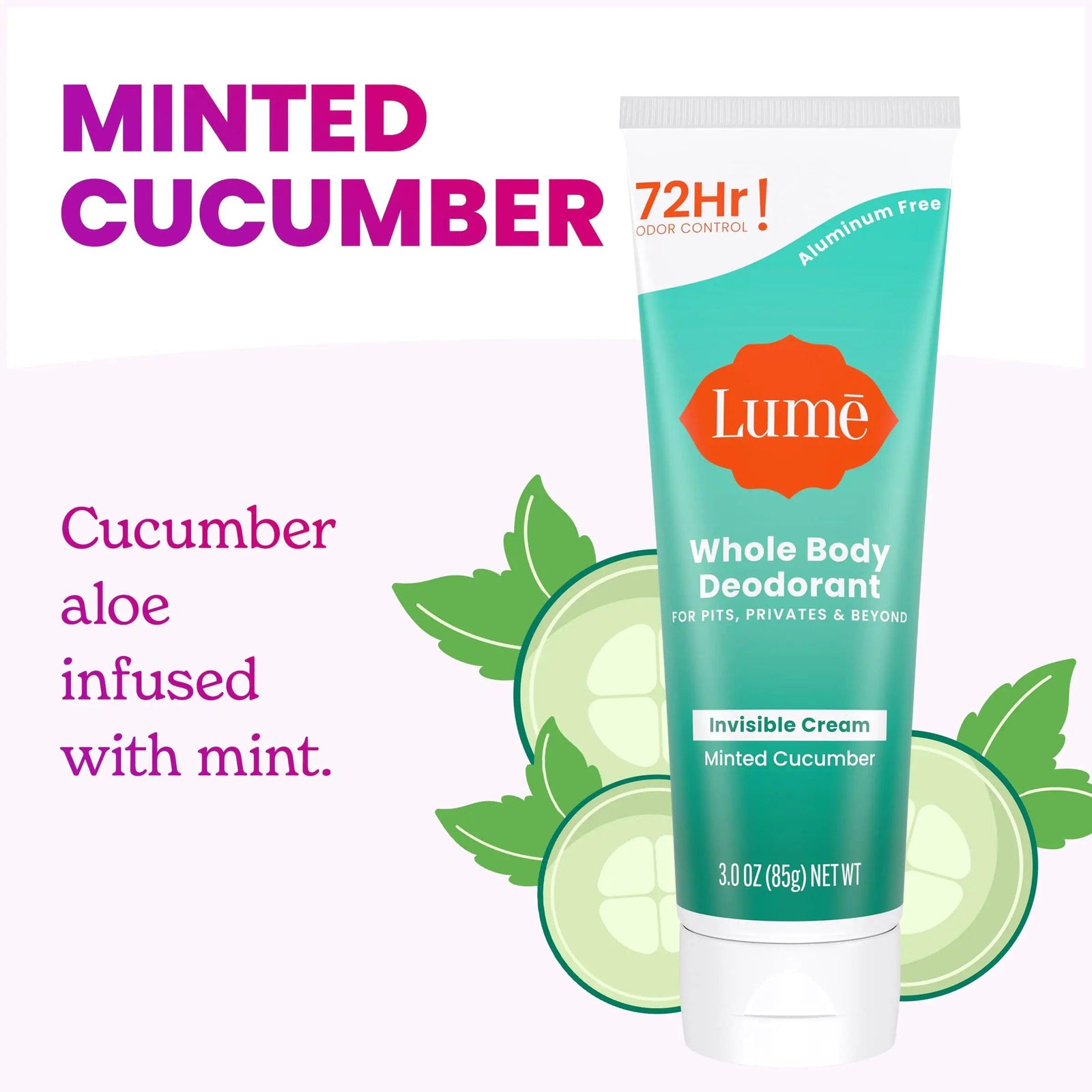 Lume Whole Body Deodorant - Invisible Cream Tube - 72 Hour Odor Control - Aluminum Free, Baking Soda Free, Skin Safe - 3.0 ounce (Pack of 2) (Minted Cucumber) Minted Cucumber 3 Ounce (Pack of 2) - Evallys.com # #